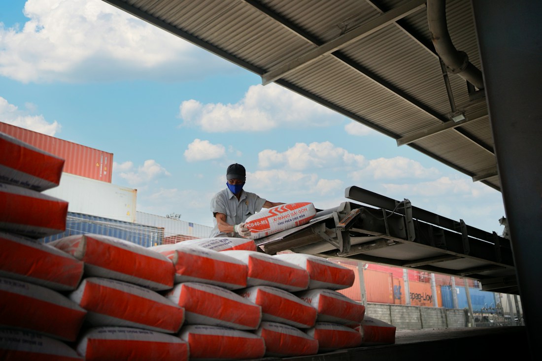 Construction materials being handled on site